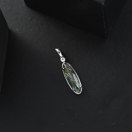 Sibirischer Seraphinite, Weißer Zirkon Anhänger 925 Silber platiniert ca. 4.68 ct