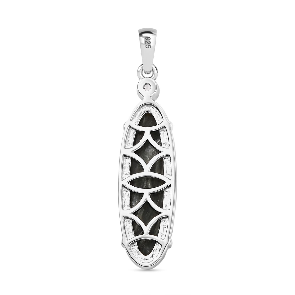 Sibirischer Seraphinite, Weißer Zirkon Anhänger 925 Silber platiniert ca. 4.68 ct