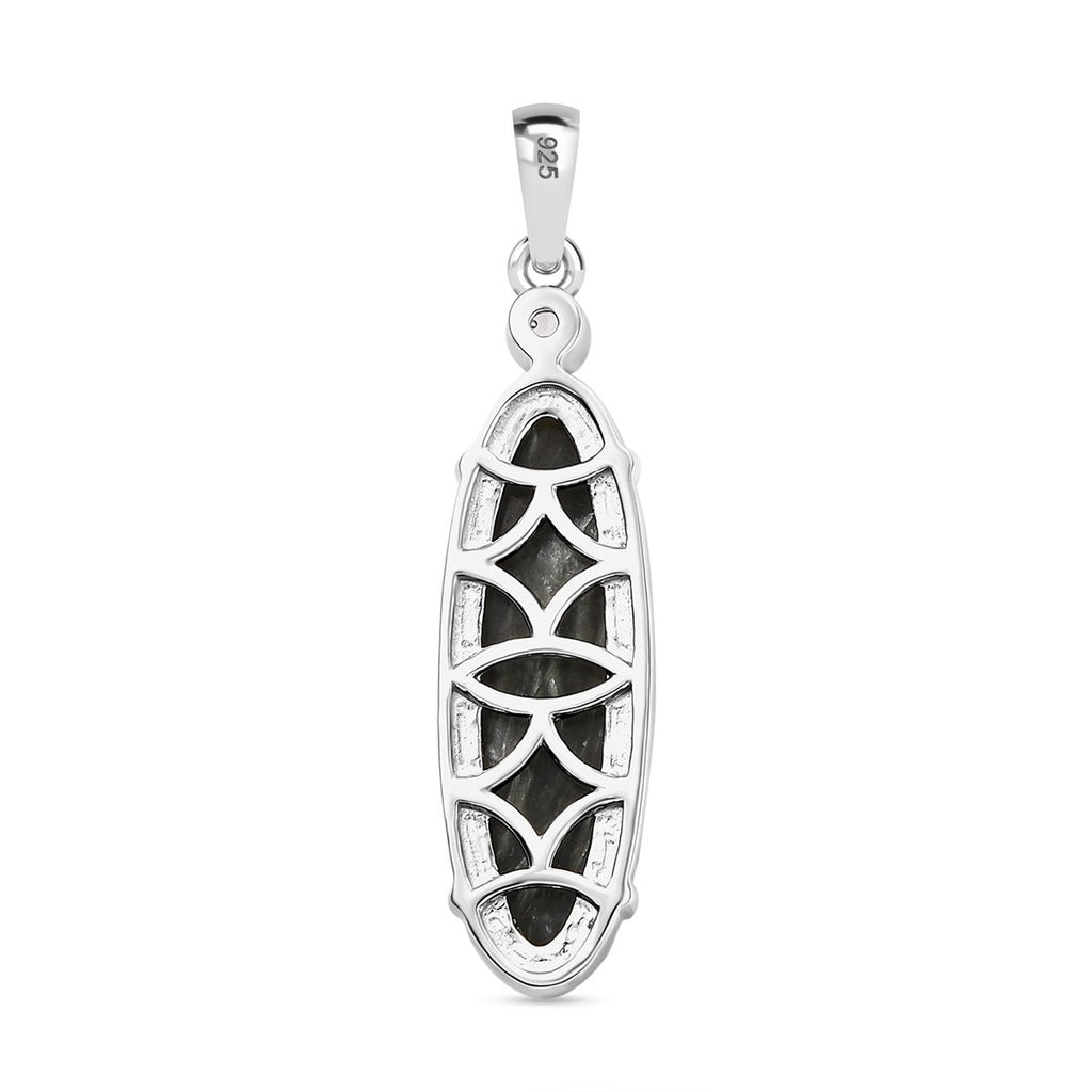 Sibirischer Seraphinite, Weißer Zirkon Anhänger 925 Silber platiniert ca. 4.68 ct