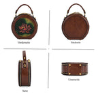 Runde Crossbody-Bag mit Lotus-Prägung, 19x8x18 cm, Braun