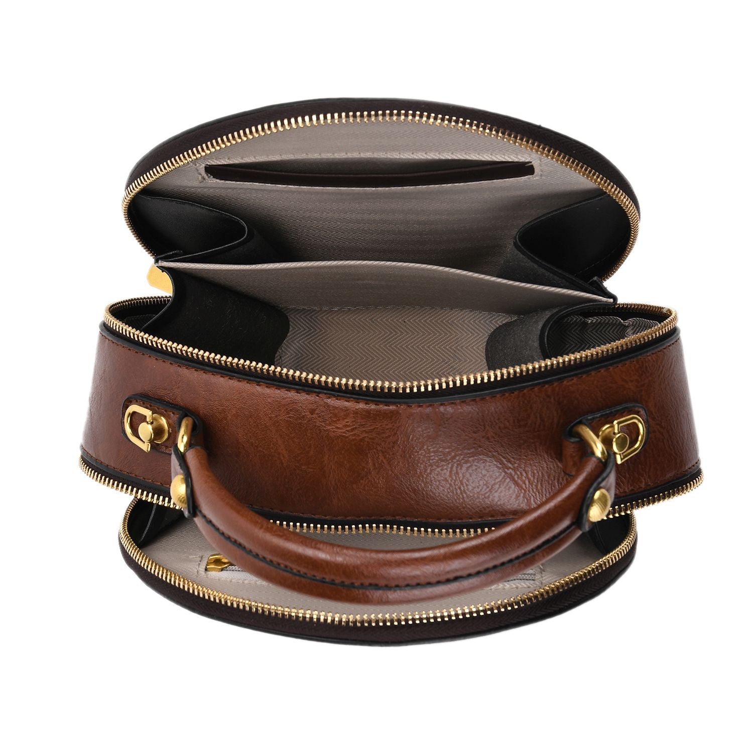 Runde Crossbody-Bag mit Lotus-Prägung, 19x8x18 cm, Braun