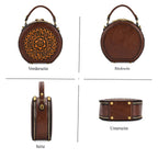 Runde Crossbody-Bag mit Mandala-Prägung, 19x8x18 cm, Braun