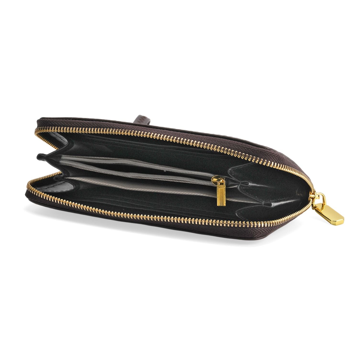 Langes Portemonnaie mit Handriemen, Hasen-Design, Handbemalt, Schwarz