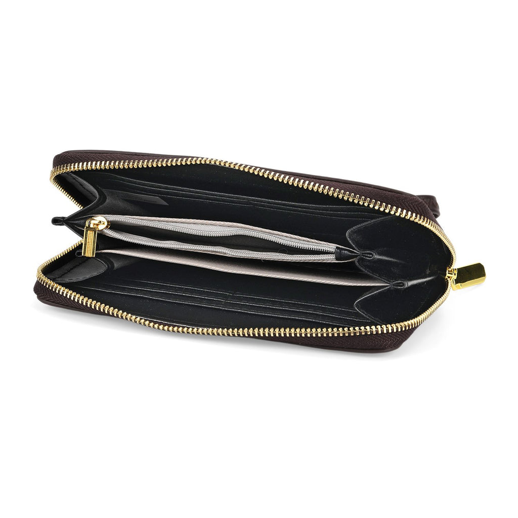 Langes Portemonnaie mit Handriemen, Struktur-Design, Handbemalt, Braun