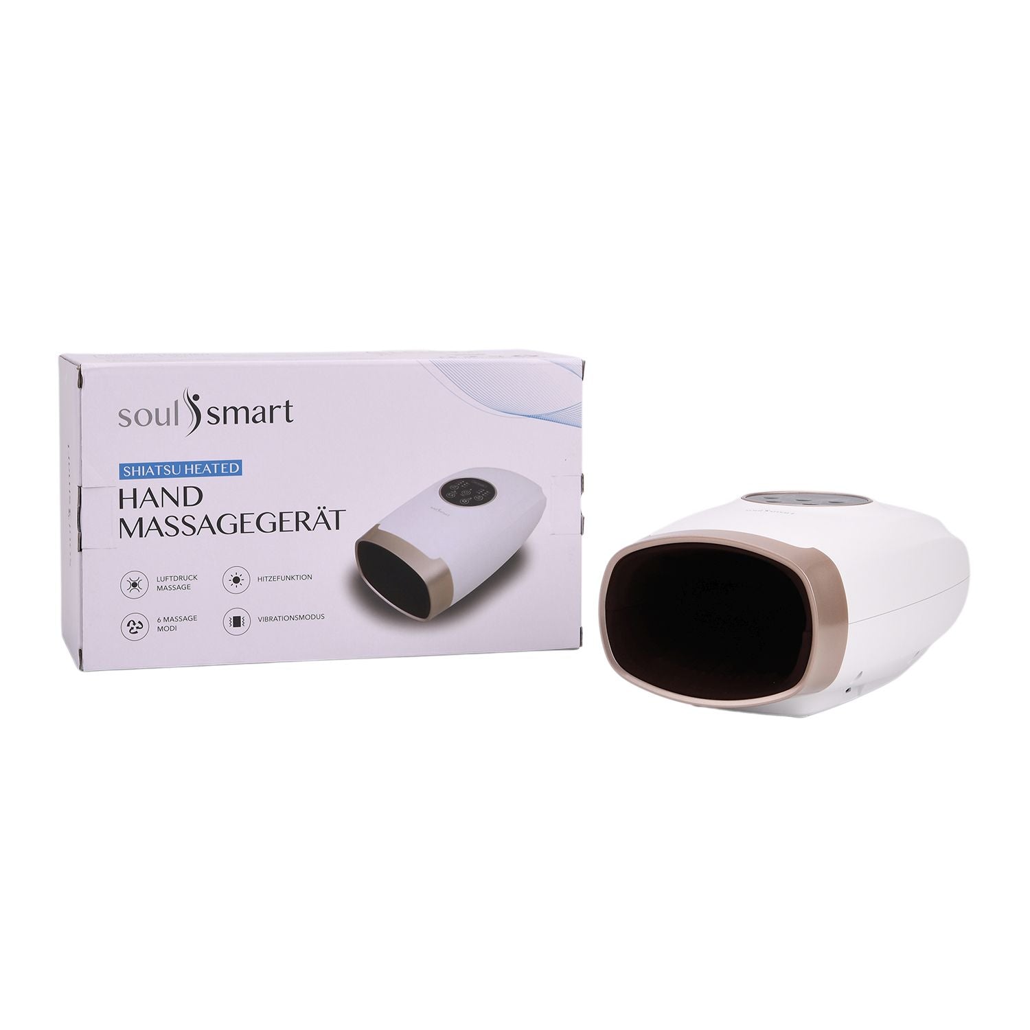 Soulsmart Handmassagegerät mit Luftdruck-, Vibrations- und Wärmefunktion, 6 Programme, 6 Intensitäten, 30.5x11.5x16 cm, Wiederaufladbar