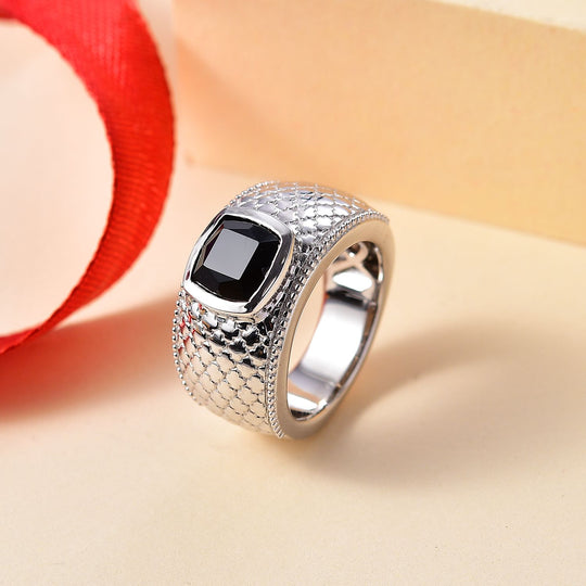 Schwarzer Spinell Ring, Nickelfreies Messing (Größe 18.00) ca. 3.02 ct