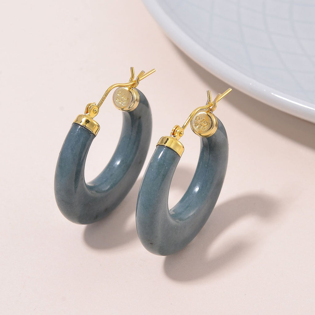 D'Joy EXTREM SELTEN - Natürlicher Jade Ohrringe 925 Silber vergoldet ca. 62.00 ct