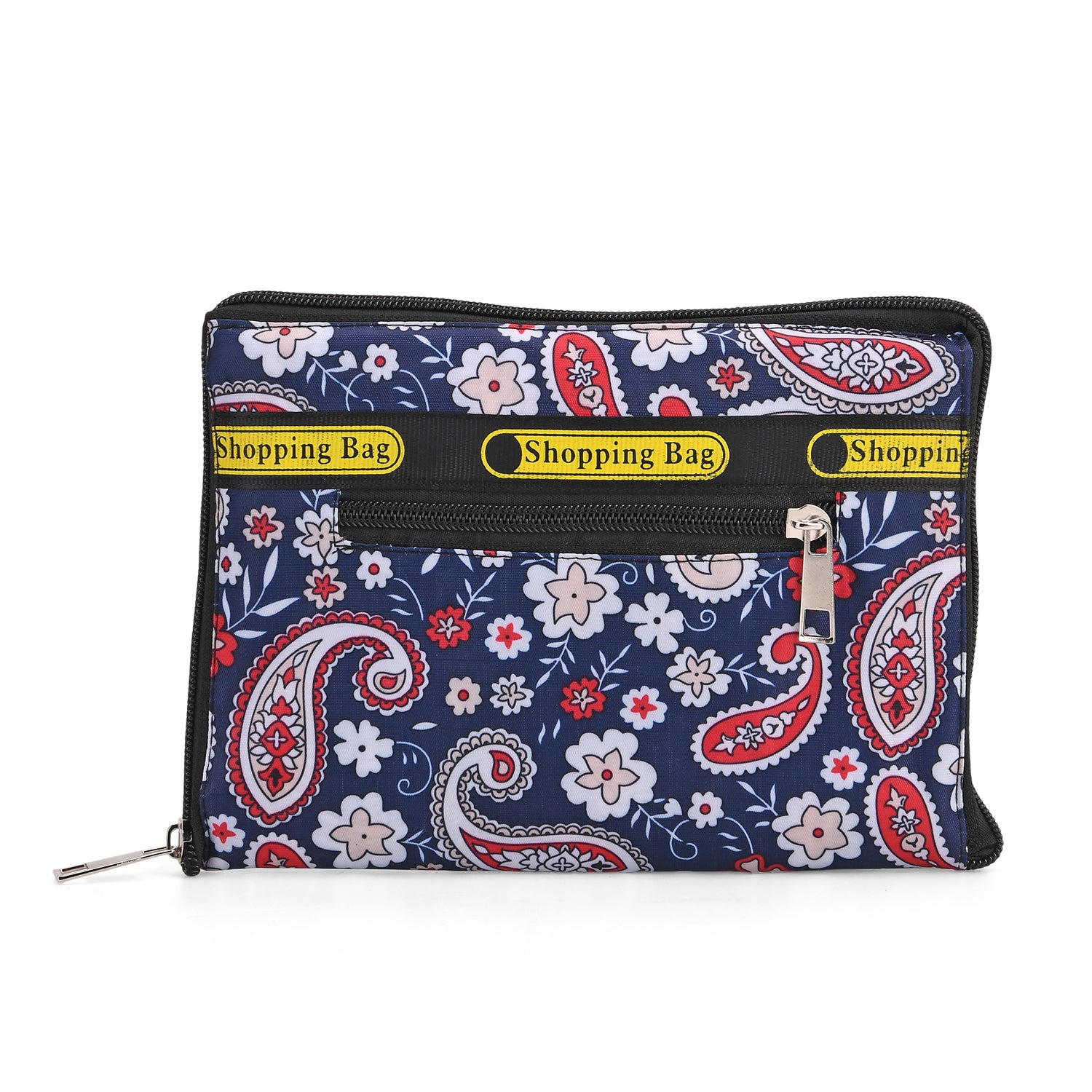 Faltbare Einkaufstasche mit Paisley-Design, wasserabweisend und strapazierfähig, mit Innen- und Außentasche, Tragelänge ca. 22 cm, 40x43 cm, Rot