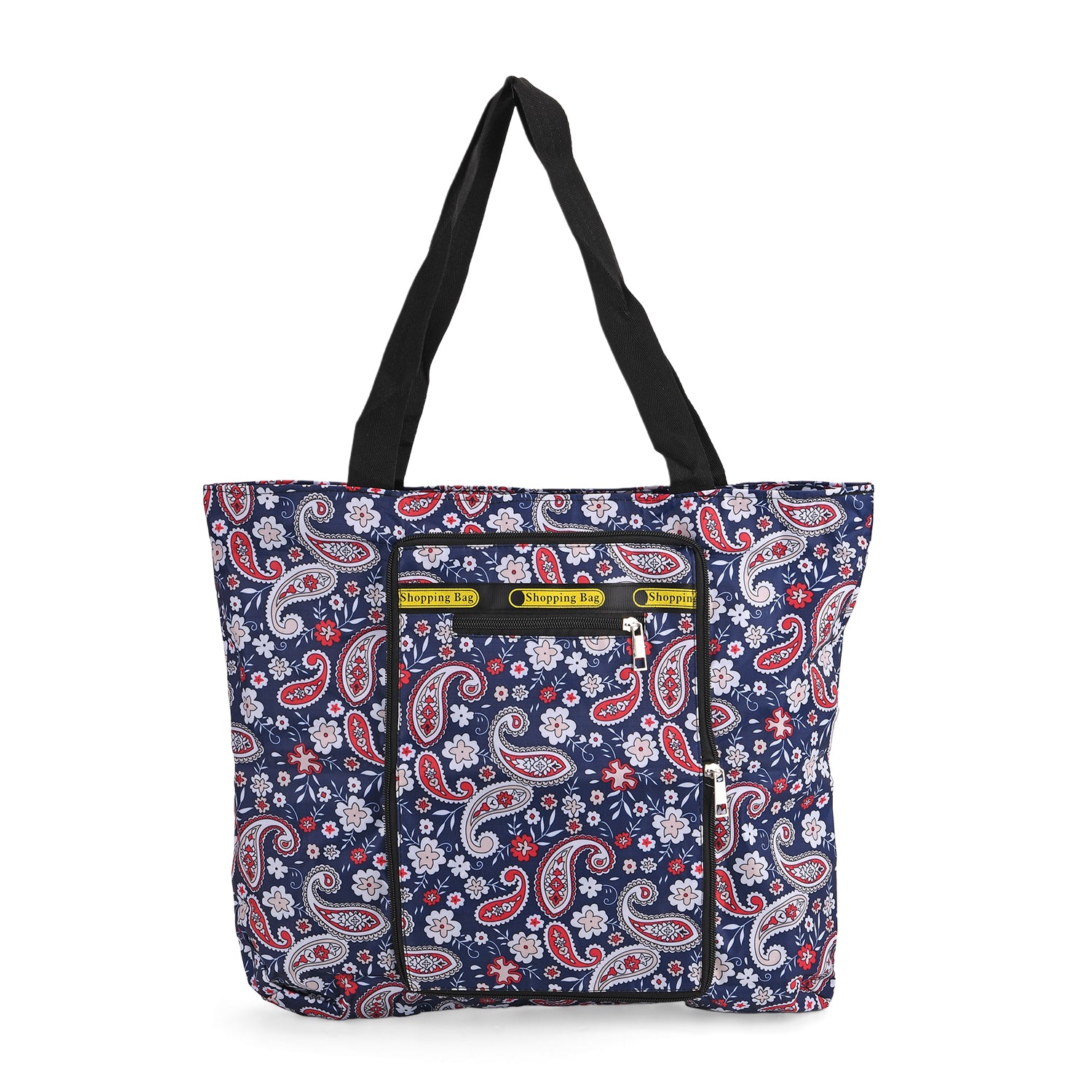 Faltbare Einkaufstasche mit Paisley-Design, wasserabweisend und strapazierfähig, mit Innen- und Außentasche, Tragelänge ca. 22 cm, 40x43 cm, Rot