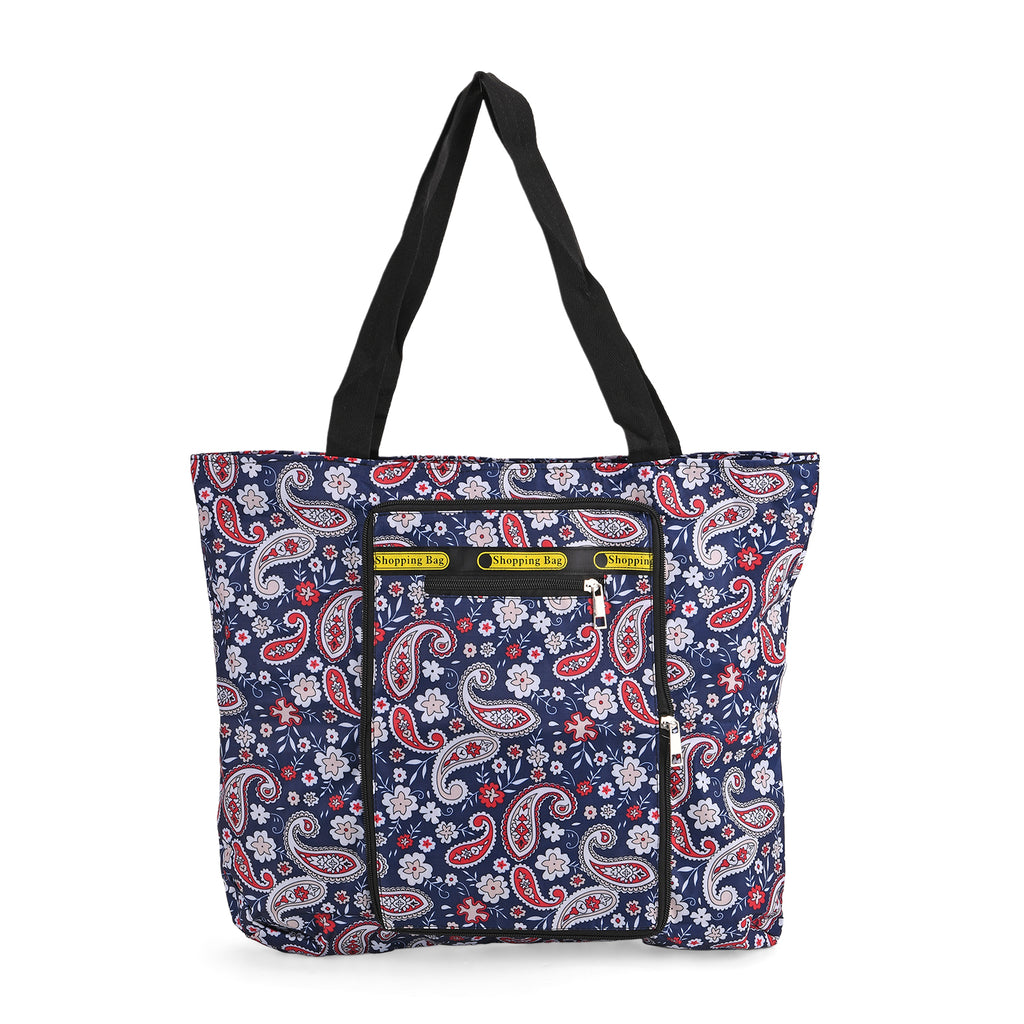 Faltbare Einkaufstasche mit Paisley-Design, wasserabweisend und strapazierfähig, mit Innen- und Außentasche, Tragelänge ca. 22 cm, 40x43 cm, Rot