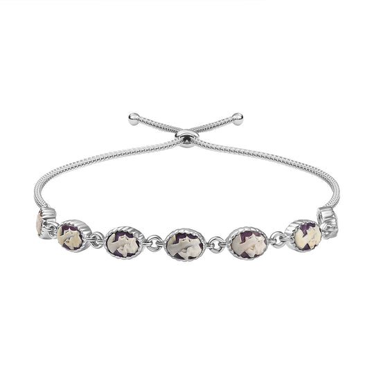 Italienische Kamee Armband aus Conch-Muschel, Messing, 19 cm, Silbefarben
