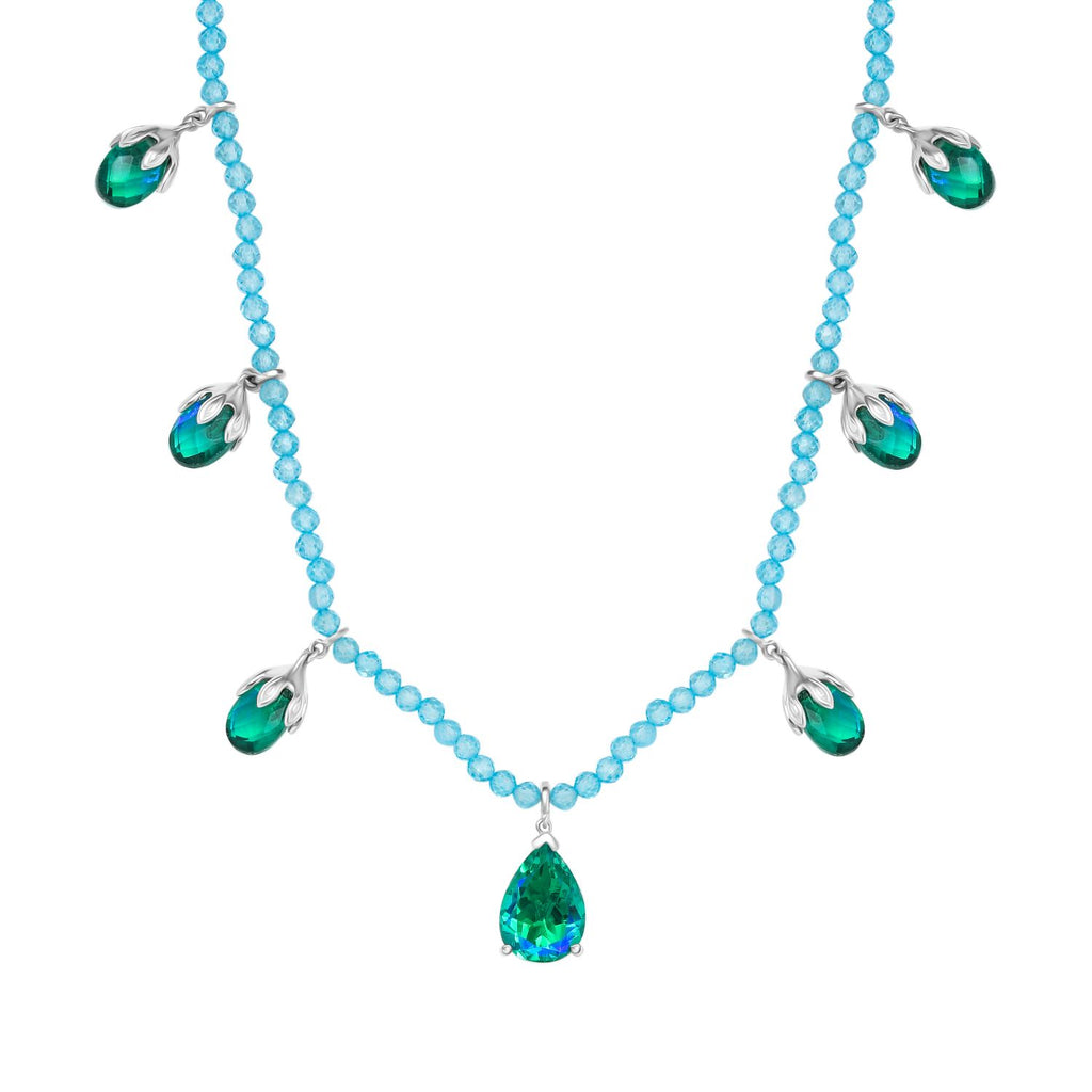 Pfau Quarz Triplette und Blauer Apatit Halskette ca. 45 cm 925 Silber rhodiniert ca. 52,66 ct.