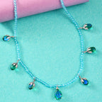 Pfau Quarz Triplette und Blauer Apatit Halskette ca. 45 cm 925 Silber rhodiniert ca. 52,66 ct.