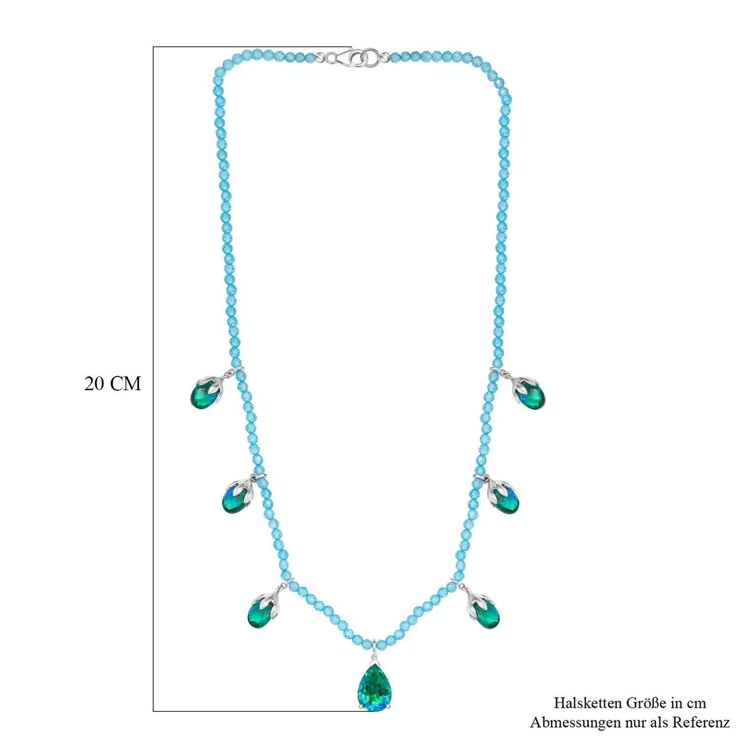 Pfau Quarz Triplette und Blauer Apatit Halskette ca. 45 cm 925 Silber rhodiniert ca. 52,66 ct.