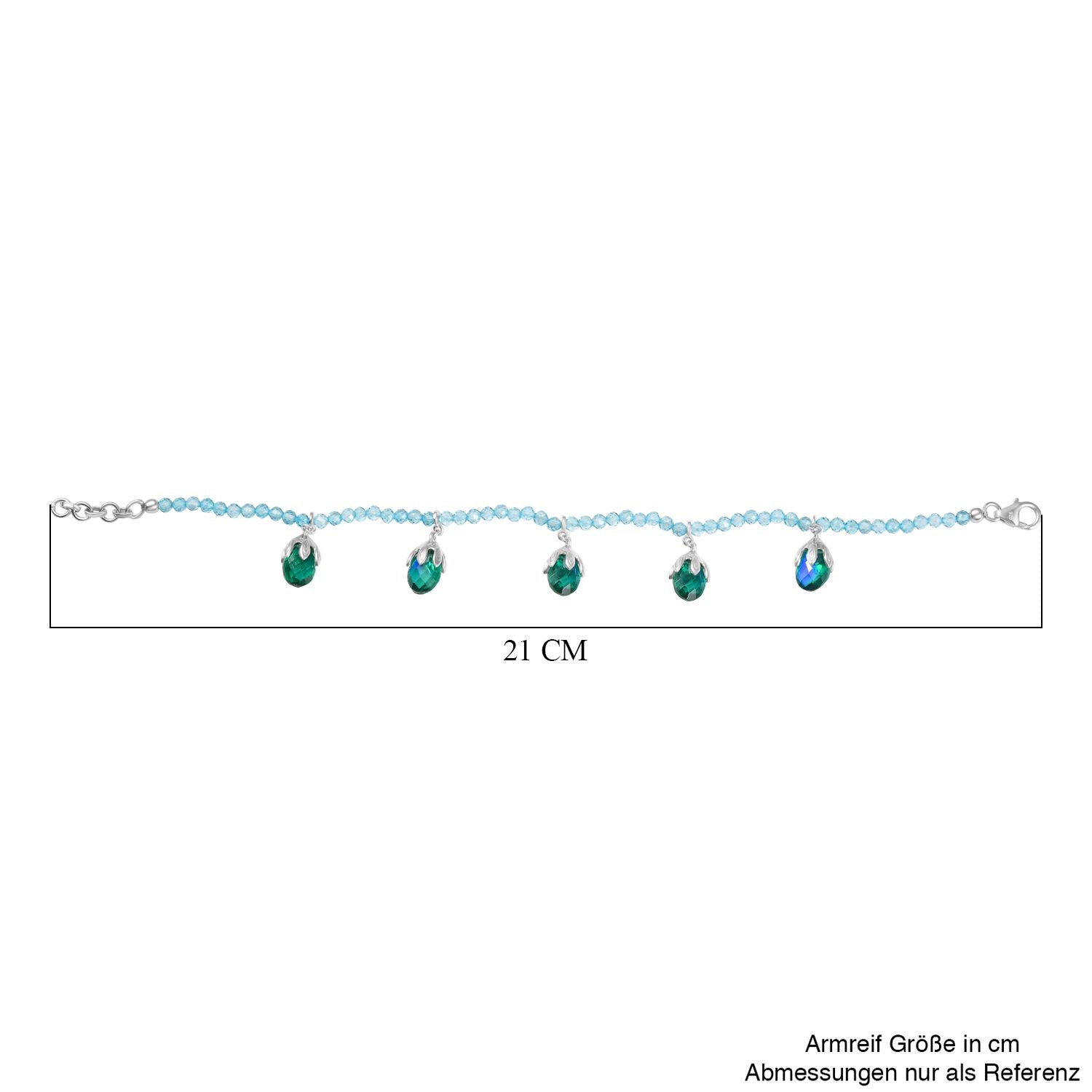 Pfau Quarz Triplette, Blauer Apatit Armband ca. 19 cm + 1.25 cm Extender, 925 Silber rhodiniert ca. 24.63 ct