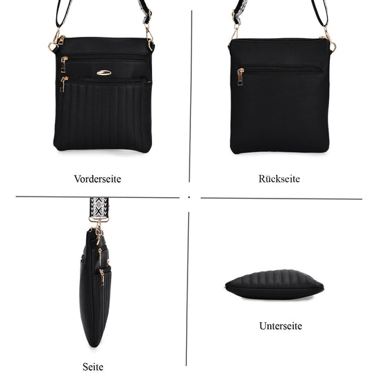 Crossbody-Tasche mit mehreren Reißverschlussfächern, gemustertem Schulterriemen, 23x26 cm, Altrosa