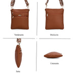 Crossbody-Tasche mit mehreren Reißverschlussfächern, gemustertem Schulterriemen, 23x26 cm, Altrosa