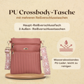 Crossbody-Tasche mit mehreren Reißverschlussfächern, gemustertem Schulterriemen, 23x26 cm, Altrosa