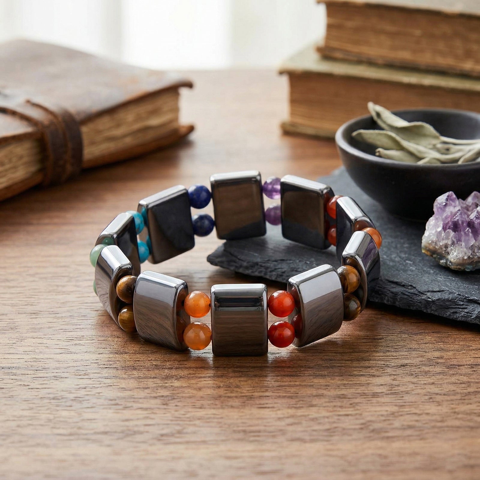 Terahertz, 7 Chakra Mehrfarbiges Edelsteine Armband, flexibel, ca. 22.00 ct