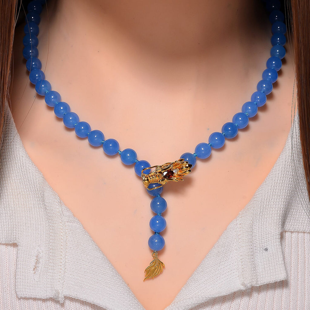 Blaue Jade, Roter Granat Halskette ca. Flexibles cm 925 Silber 750 Gelbgold Vermeil  ca. 218.53 ct
