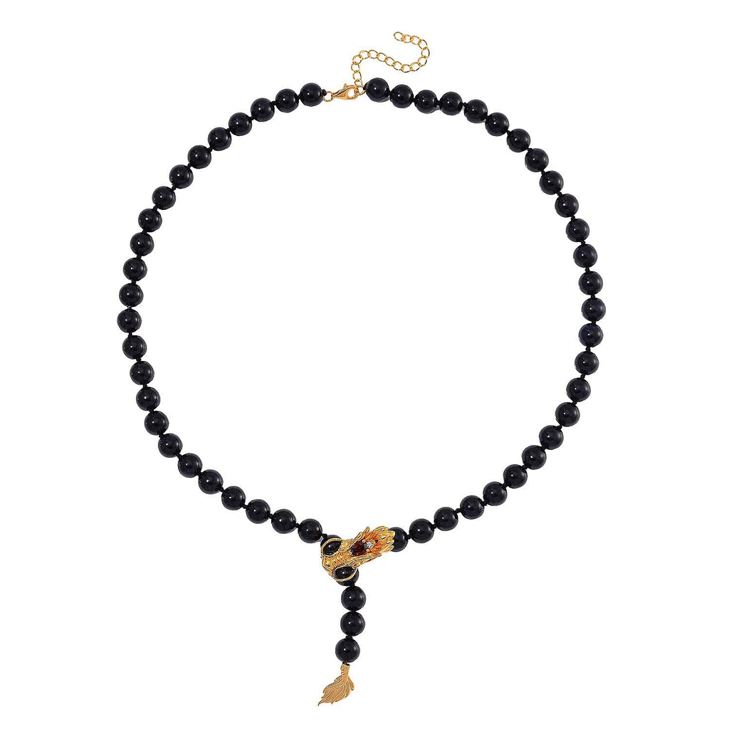 Schwarze Jade, Roter Granat Halskette ca. Flexibles cm 925 Silber 750 Gelbgold Vermeil (7-8 Werktage Lieferzeit) ca. 218.53 ct