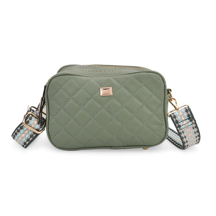 Crossbody-Tasche mit Steppmuster und gemustertem Schultergurt, Kunstleder, 21 x 13 x 7.5 cm, Pink