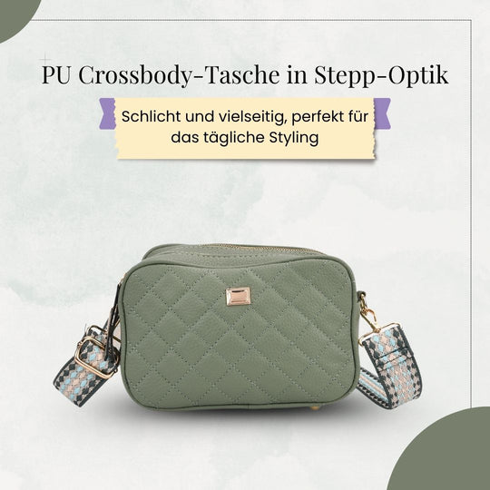 Crossbody-Tasche mit Steppmuster und gemustertem Schultergurt, Kunstleder, 21 x 13 x 7.5 cm, Pink