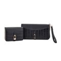 2-teiliges Geldbörsen-Set im Krokoprägungs-Design, Lange Geldbörse 20x10x3cm und Bifold-Geldbörse 12x9x3,5cm, Schwarz