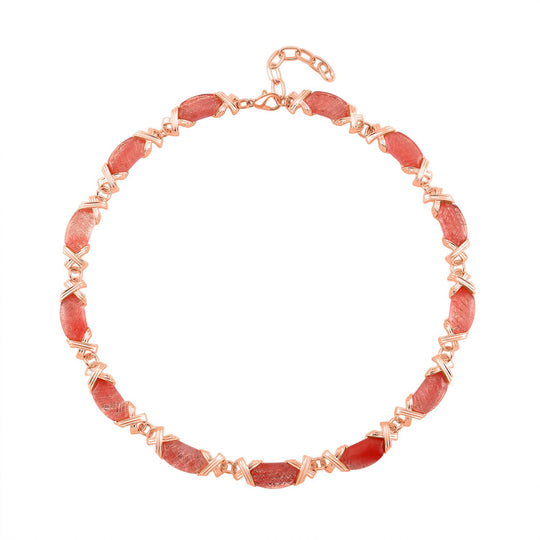 Kirsche Quarz Halskette, ca. 45 cm + 5 cm Extender, rosévergoldet ca. 250.00 ct