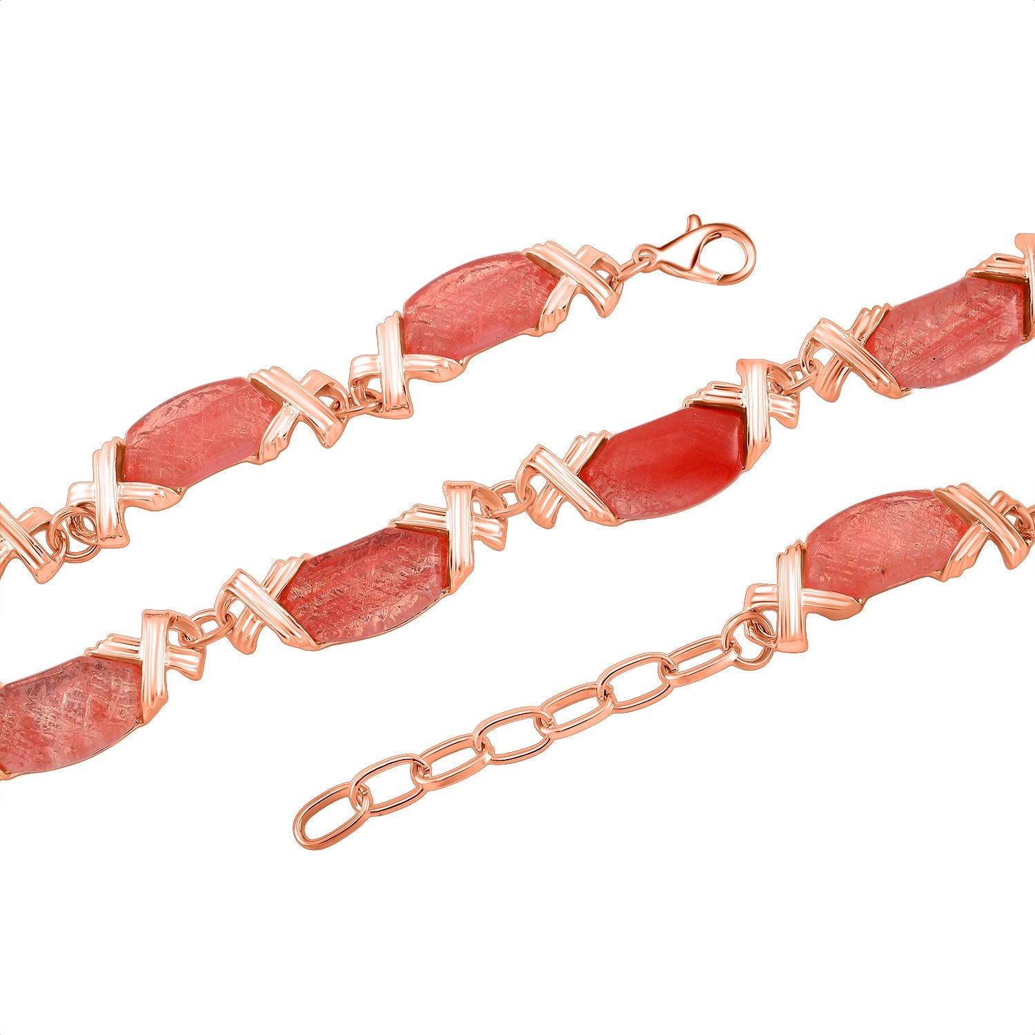 Kirsche Quarz Halskette, ca. 45 cm + 5 cm Extender, rosévergoldet ca. 250.00 ct