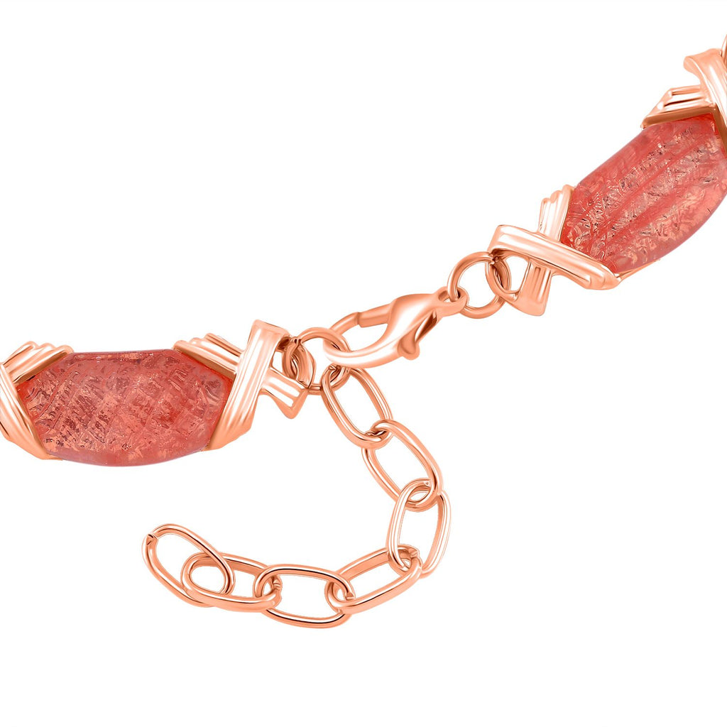 Kirsche Quarz Halskette, ca. 45 cm + 5 cm Extender, rosévergoldet ca. 250.00 ct