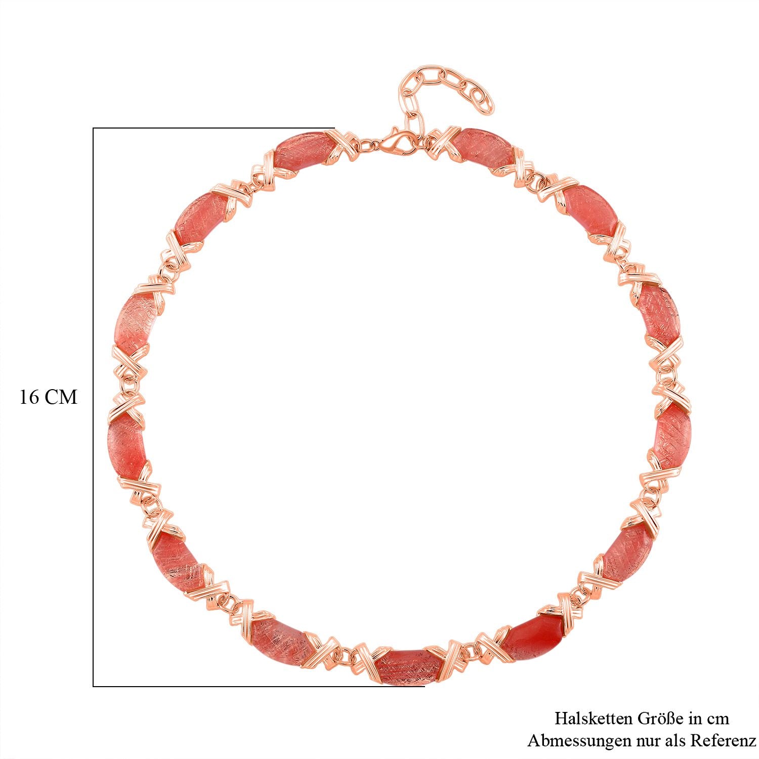 Kirsche Quarz Halskette, ca. 45 cm + 5 cm Extender, rosévergoldet ca. 250.00 ct