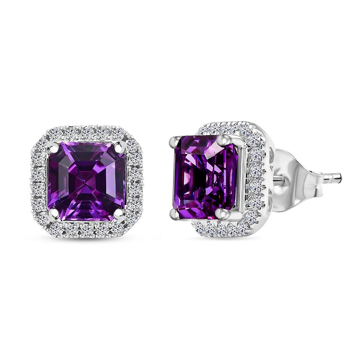 AAA Lab Grown Lila Saphir, Lab Grown Diamant AGI zertifiziert Ohrringe 417 Gold ca. 5.05 ct