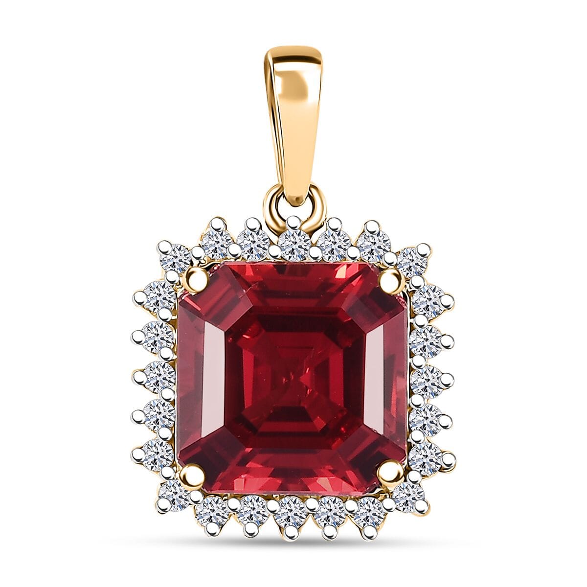 AAA Lab Created Padparadscha Saphir, Lab Grown Diamant Anhänger, AGI zertifiziert und geprüft, 417 Gelb Gold ca. 6.51 ct