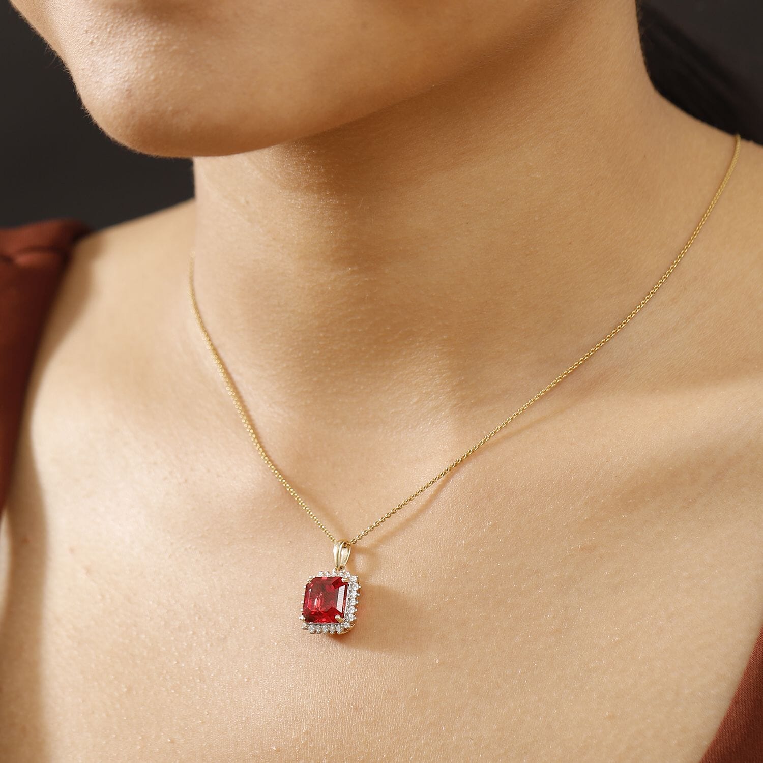 AAA Lab Created Padparadscha Saphir, Lab Grown Diamant Anhänger, AGI zertifiziert und geprüft, 417 Gelb Gold ca. 6.51 ct