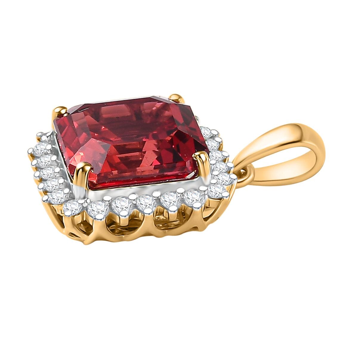 AAA Lab Created Padparadscha Saphir, Lab Grown Diamant Anhänger, AGI zertifiziert und geprüft, 417 Gelb Gold ca. 6.51 ct