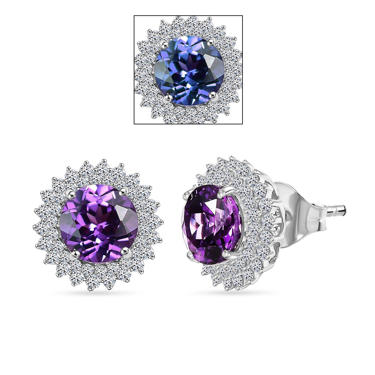 AAA Lab Grown Lila Saphir, Lab Grown Diamant AGI zertifiziert Ohrringe 417 Gold ca. 4.18 ct
