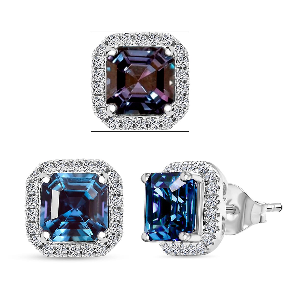 AAA Lab Grown Alexandrite, Lab Grown Diamant VS-EF Ohrringe, AGI zertifiziert und geprüft, 417 Weiß Gold ca. 4,27 ct.