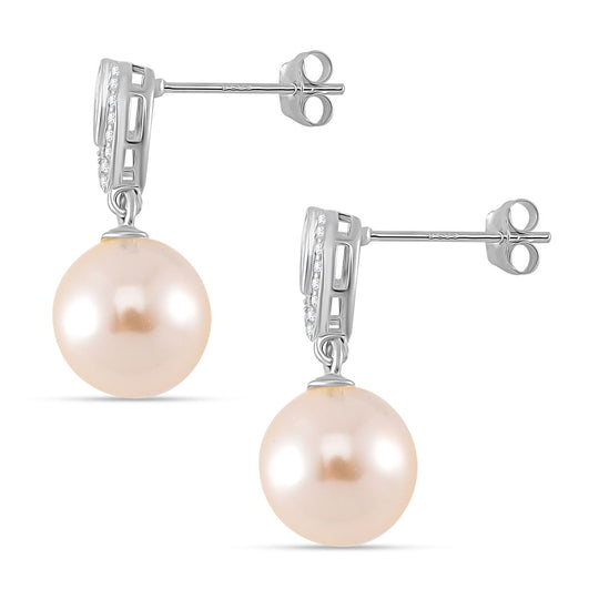 Weiße Muschelkernperle (9-11 mm), Weißer Zirkonia Ohrringe 925 Silber rhodiniert