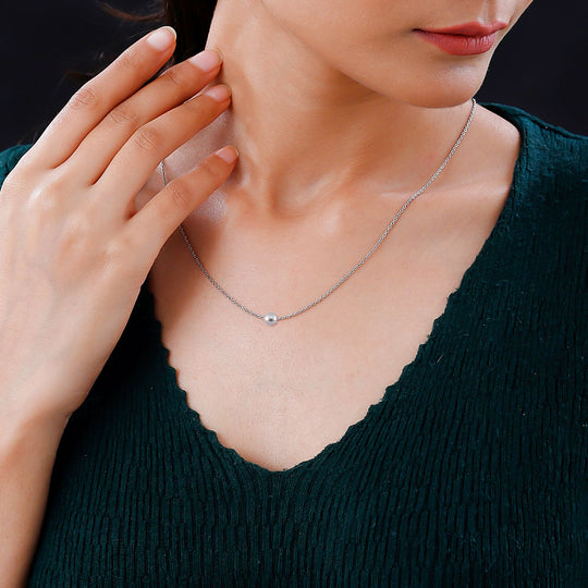 Graue Muschelkernperle Halskette Flexibles 925 Silber rhodiniert