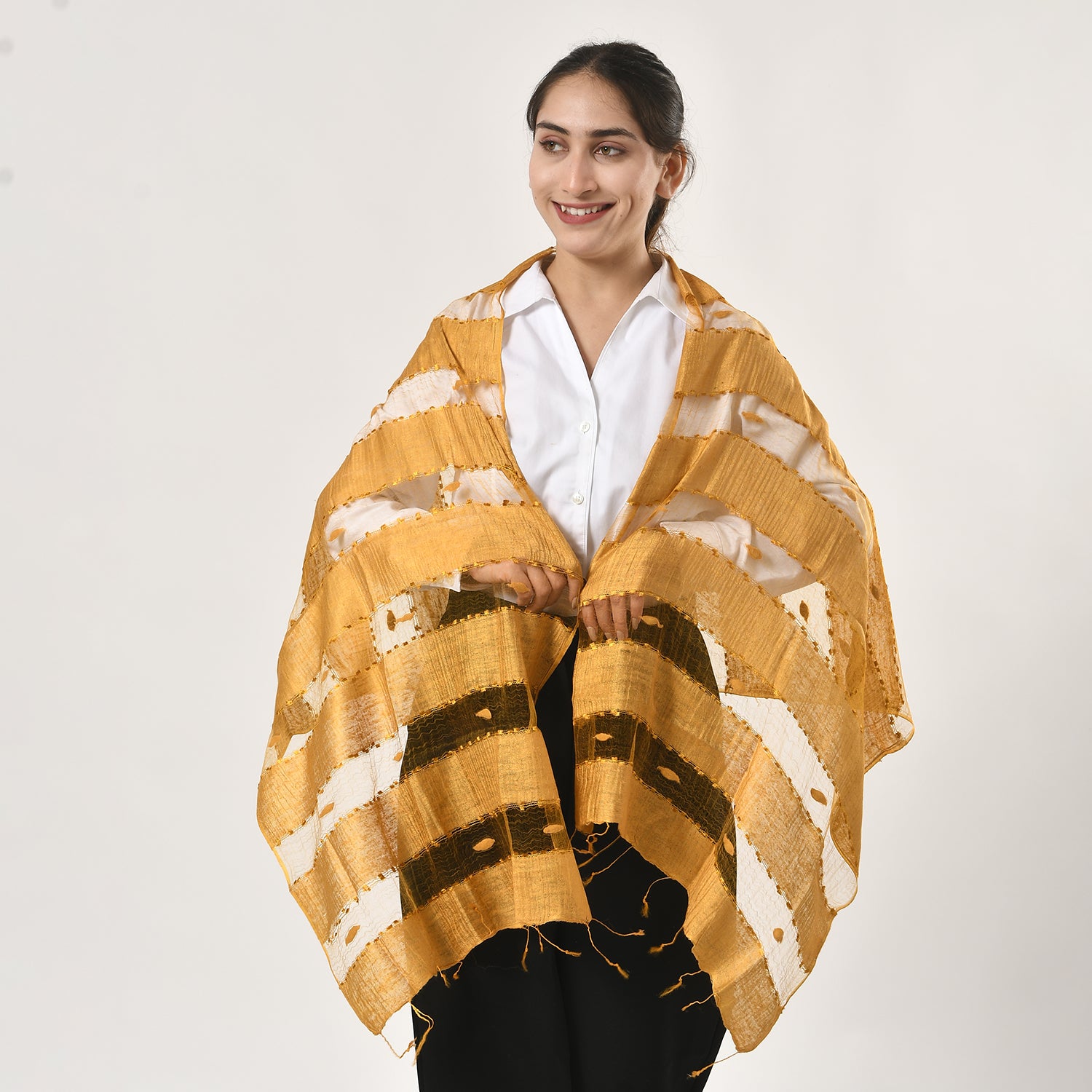 Modal-Seide-Schal, Streifendesign, 175x60 cm, Lila