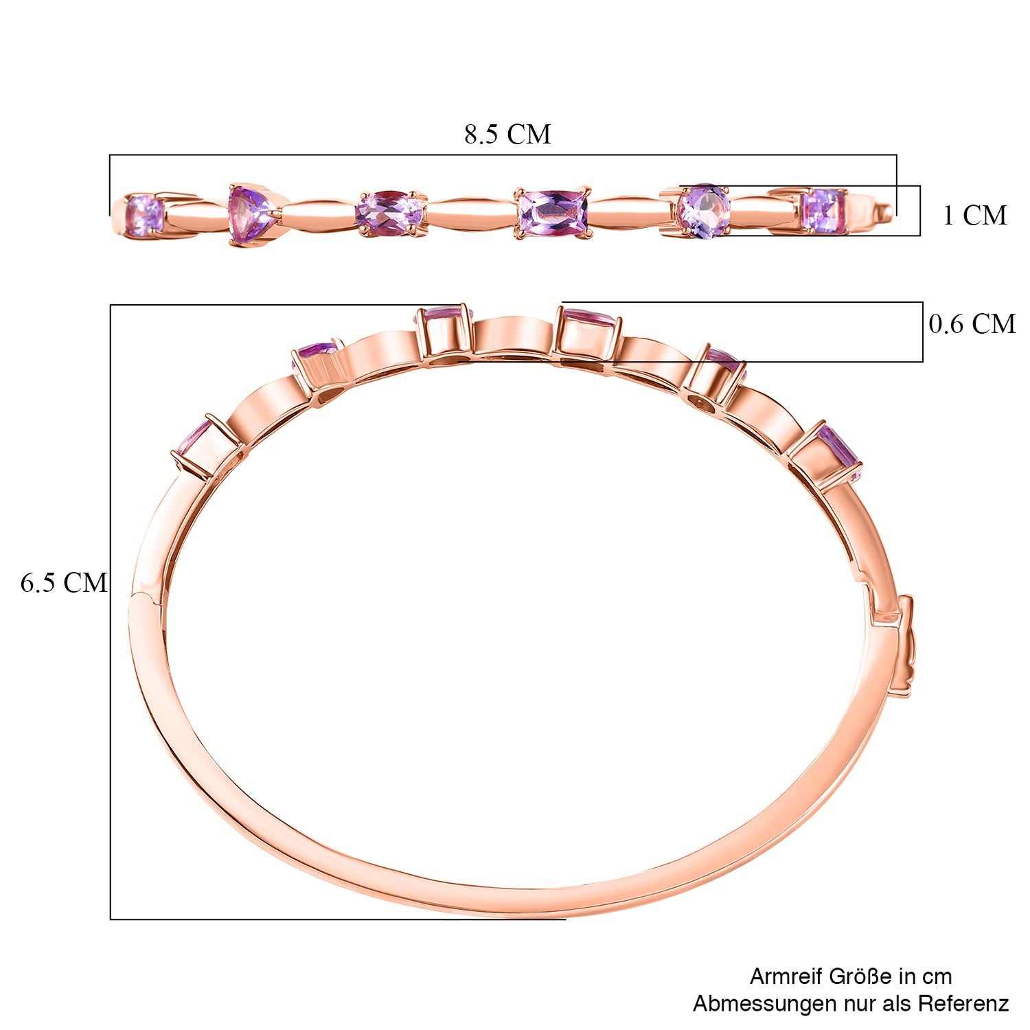Rose De France Amethyst Armreif ca. 19 cm Messing ca. 2,92 ct.