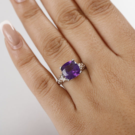Afrikanischer Amethyst Ring, Silberfarben ca. 3.91 ct
