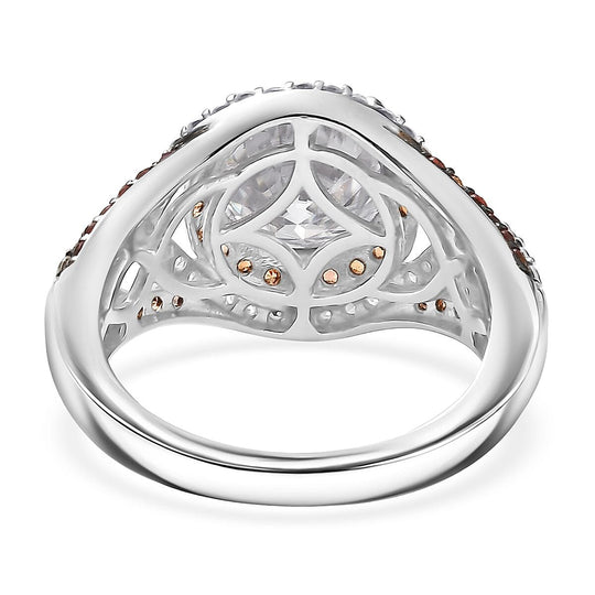 D'Joy 100 Facetten Moissanit, Roter Saphir Ring 925 Silber rhodiniert (Größe 18.00) ca. 4.03 ct