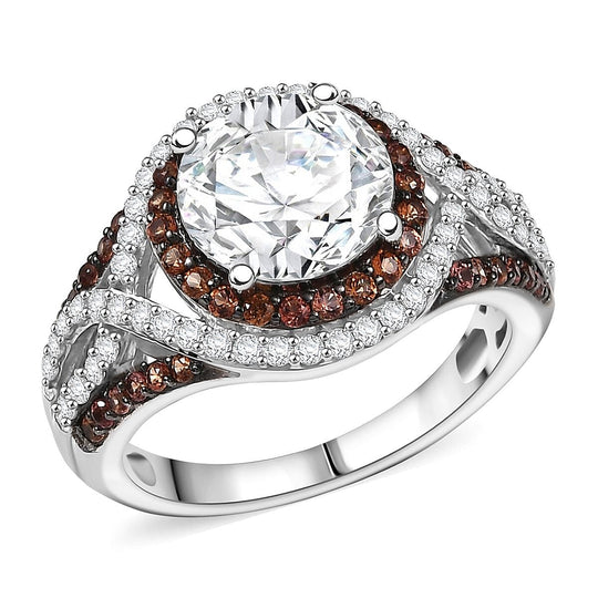 D'Joy 100 Facetten Moissanit, Roter Saphir Ring 925 Silber rhodiniert (Größe 18.00) ca. 4.03 ct