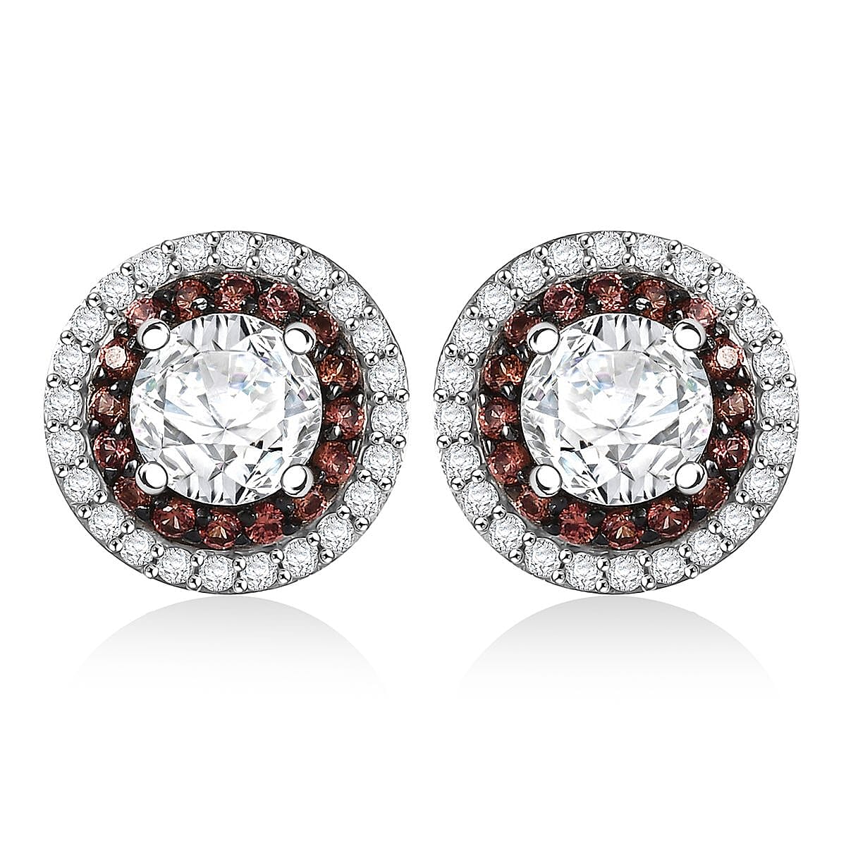 D'Joy 100 Facetten Moissanit, Roter Saphir Ohrringe 925 Silber rhodiniertca. 2.06 ct