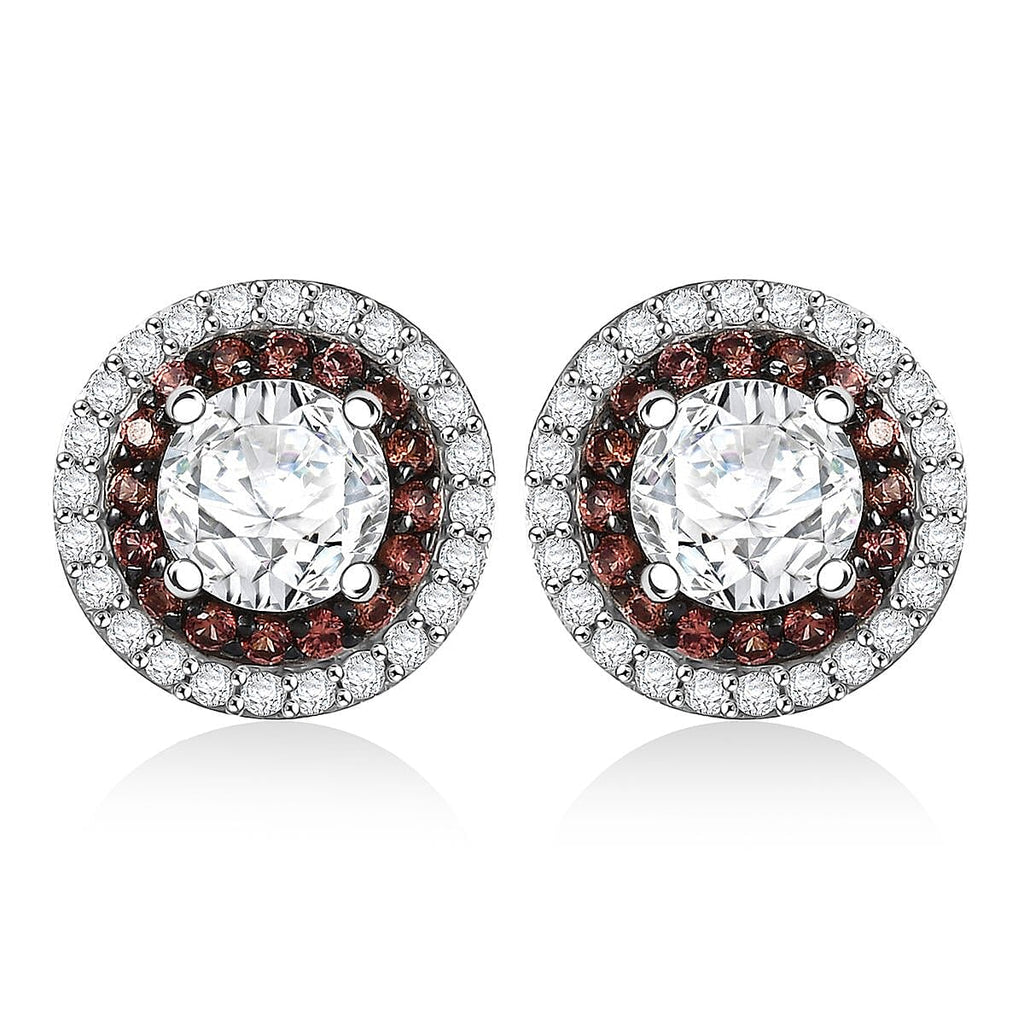 D'Joy 100 Facetten Moissanit, Roter Saphir Ohrringe 925 Silber rhodiniertca. 2.06 ct