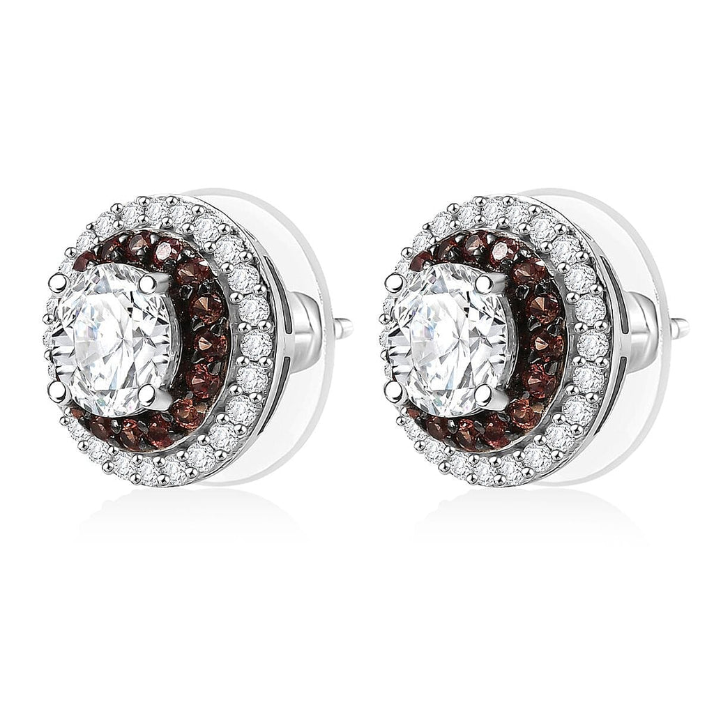 D'Joy 100 Facetten Moissanit, Roter Saphir Ohrringe 925 Silber rhodiniertca. 2.06 ct