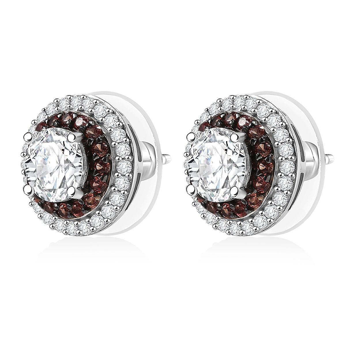 D'Joy 100 Facetten Moissanit, Roter Saphir Ohrringe 925 Silber rhodiniertca. 2.06 ct