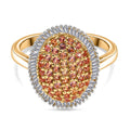 AAA Padparadscha Saphir (B), Weißer Diamant Ring 925 Silber 750 Gelbgold Vermeil (Größe 17.00) ca. 1.03 ct